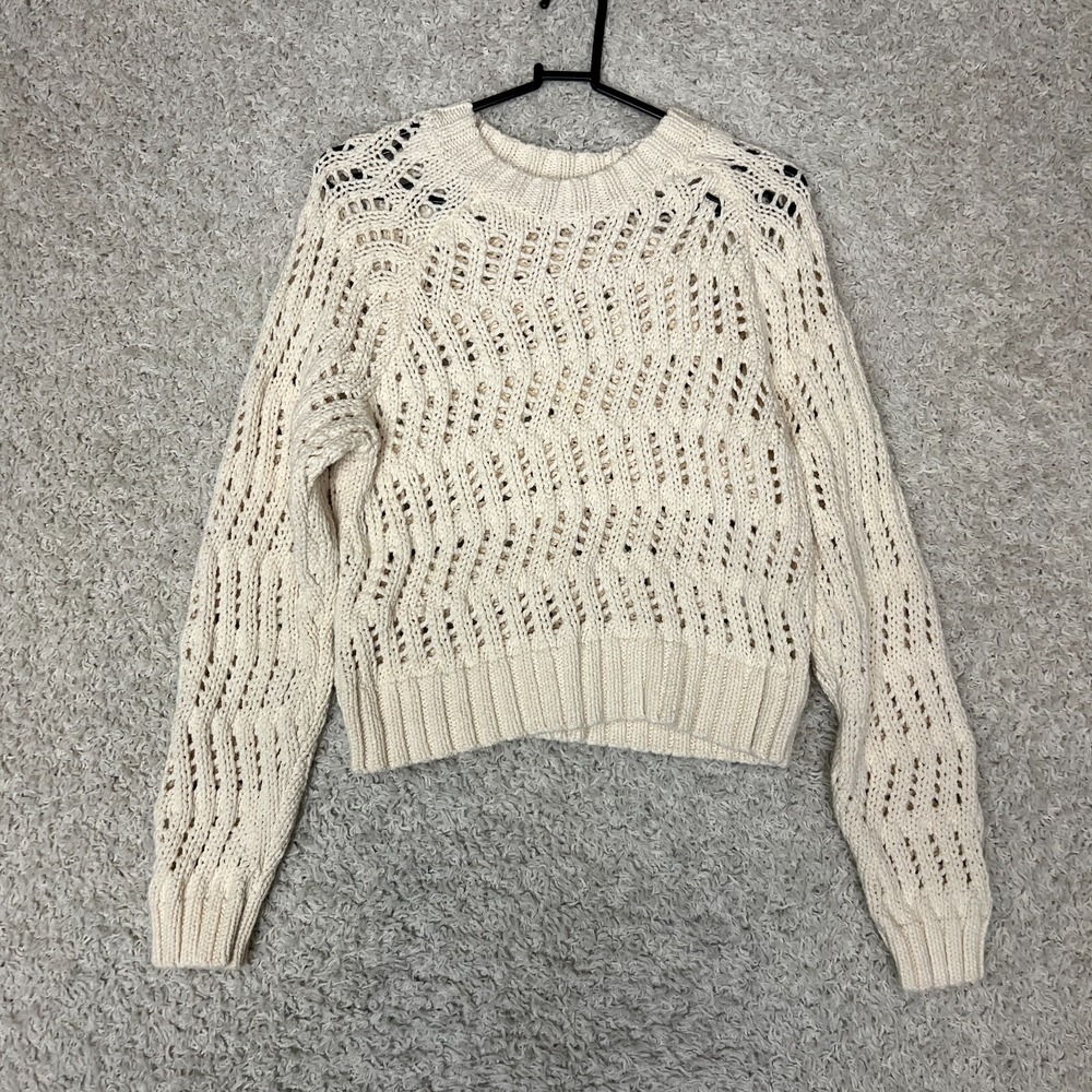 American Eagle Sweater Womens XS Open Knit Ivory Minimal Classic Preppy